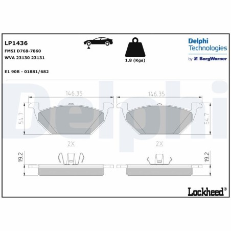 Brake Pad Set, disc brake DELPHI LP1436