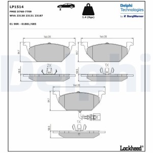 Brake Pad Set, disc brake DELPHI LP1514