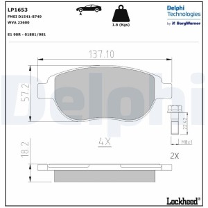 Brake Pad Set, disc brake DELPHI LP1653