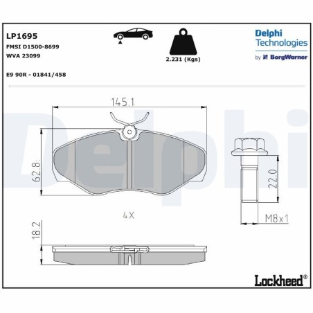 Brake Pad Set, disc brake DELPHI LP1695