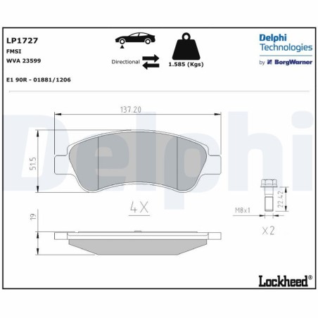 Brake Pad Set, disc brake DELPHI LP1727