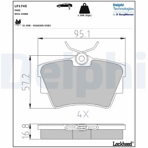Brake Pad Set, disc brake DELPHI LP1745