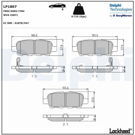 Brake Pad Set, disc brake DELPHI LP1807