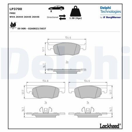 Σετ τακάκια, δισκόφρενα DELPHI LP3700