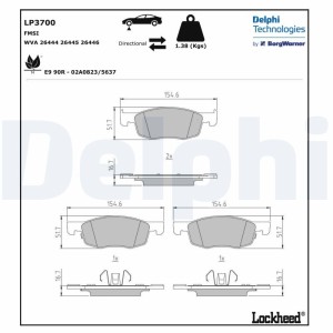 Brake Pad Set, disc brake DELPHI LP3700