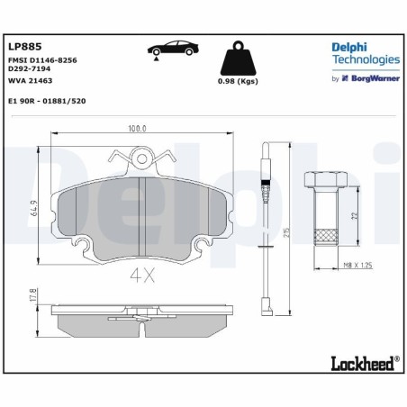 Brake Pad Set, disc brake DELPHI LP885