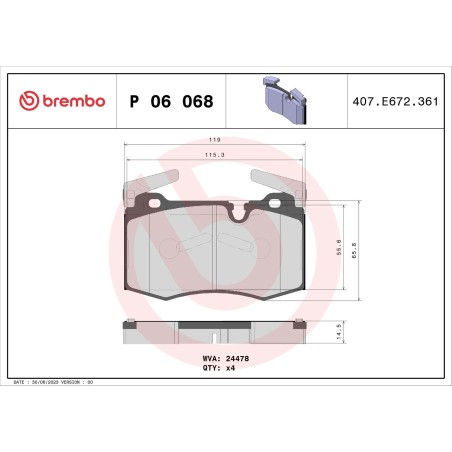 Brake Pad Set, disc brake BREMBO P06068