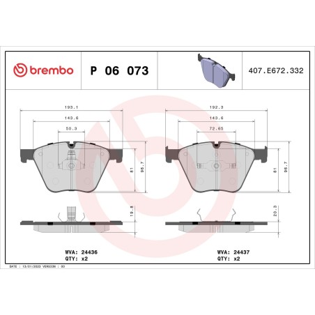 Brake Pad Set, disc brake BREMBO P06073