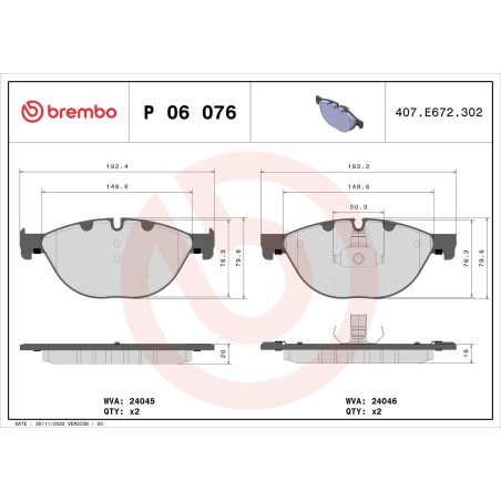 Brake Pad Set, disc brake BREMBO P06076