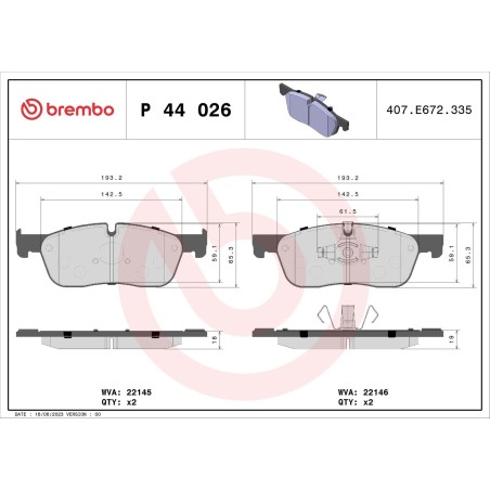 Brake Pad Set, disc brake BREMBO P44026