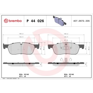 Brake Pad Set, disc brake BREMBO P44026