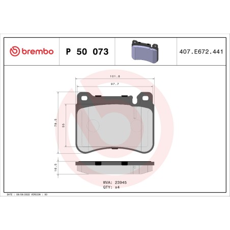 Brake Pad Set, disc brake BREMBO P50073X