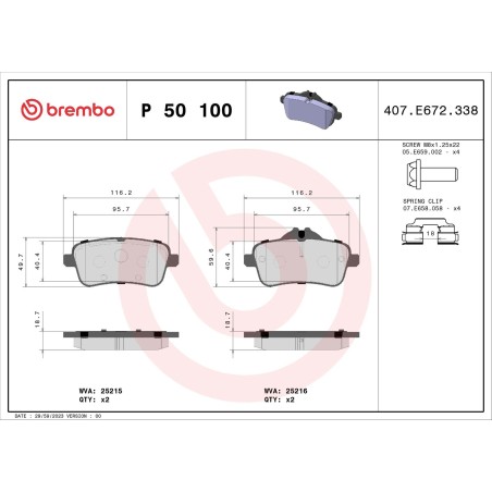 Brake Pad Set, disc brake BREMBO P50100