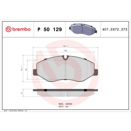 Brake Pad Set, disc brake BREMBO P50129