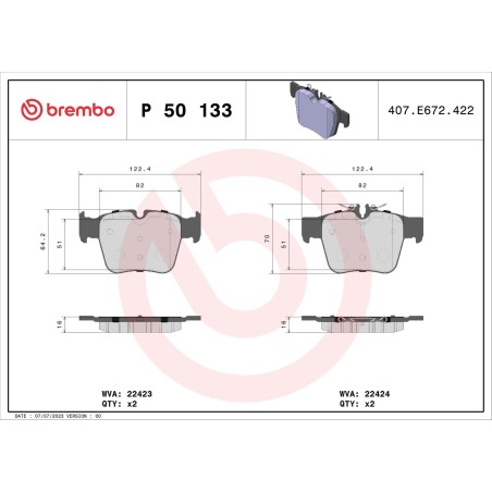 Σετ τακάκια, δισκόφρενα BREMBO P50133