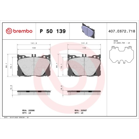 Brake Pad Set, disc brake BREMBO P50139