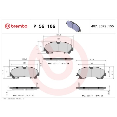 Σετ τακάκια, δισκόφρενα BREMBO P56106