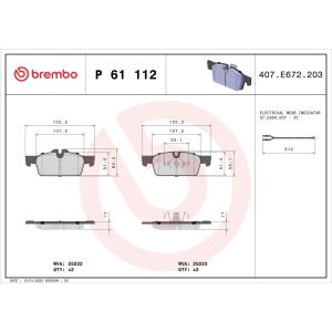 Brake Pad Set, disc brake BREMBO P61112