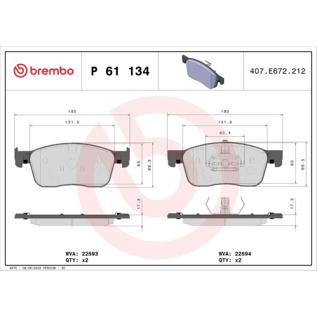 Σετ τακάκια, δισκόφρενα BREMBO P61134