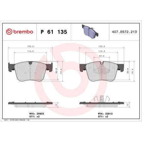 Brake Pad Set, disc brake BREMBO P61135