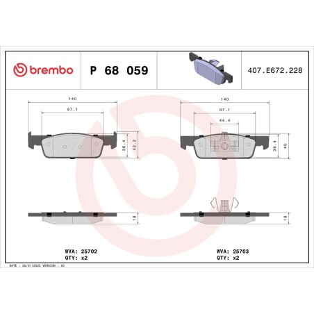 Σετ τακάκια, δισκόφρενα BREMBO P68059