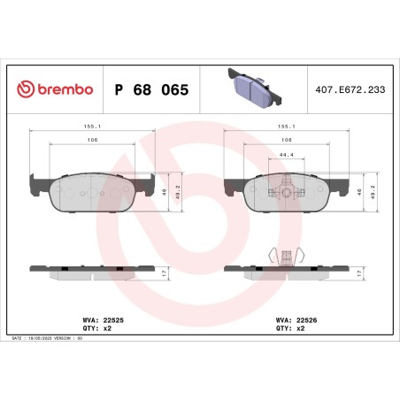 Σετ τακάκια, δισκόφρενα BREMBO P68065