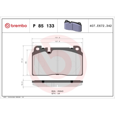 Σετ τακάκια, δισκόφρενα BREMBO P85133