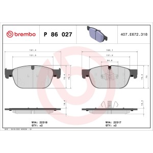 Brake Pad Set, disc brake BREMBO P86027