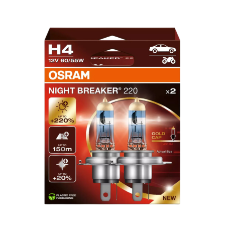 Λάμπες Osram Night Breaker 220 H4 12V 60/55W έως 220% έξτρα φως 2τμχ - 64193NB220-2HB