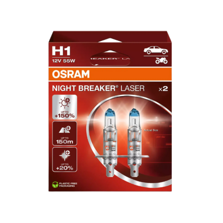 Osram Night Breaker Laser H1 12V 55W up to 150% more Light 2pcs -64150NL-2HB