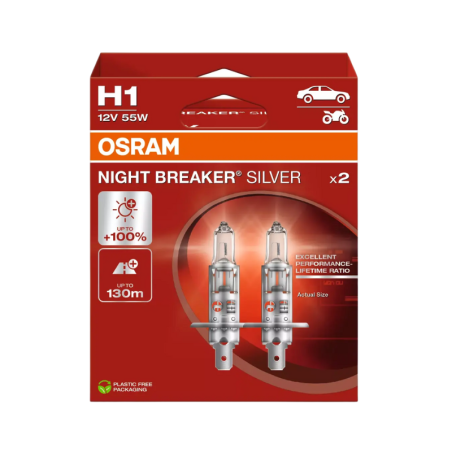 Osram H1 Night Breaker Silver 12V 55W +100% More Light 2pcs - 64150NBS-2HB