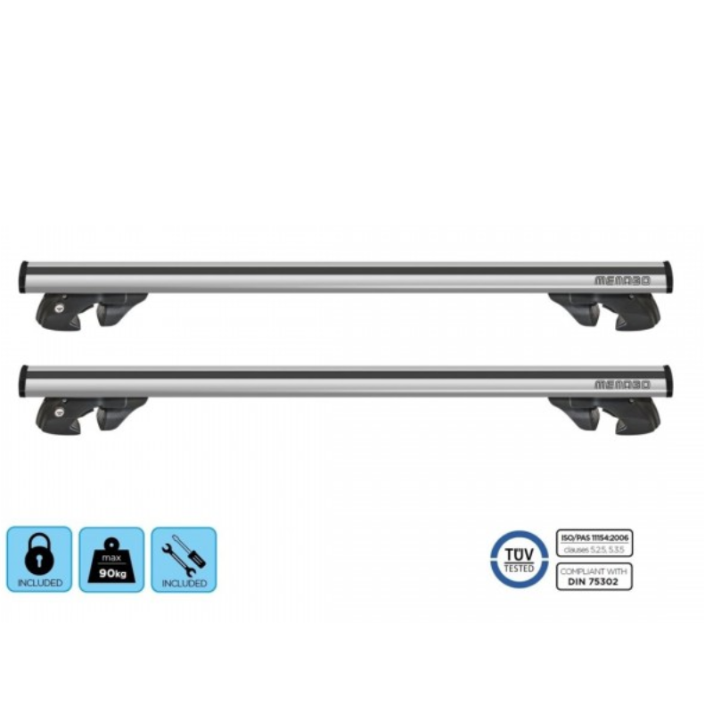 Μπάρες Οροφής Αλουμινίου Menabo, Jackson Silver 120cm Για Οροφή με Raised Rails 2τμχ
