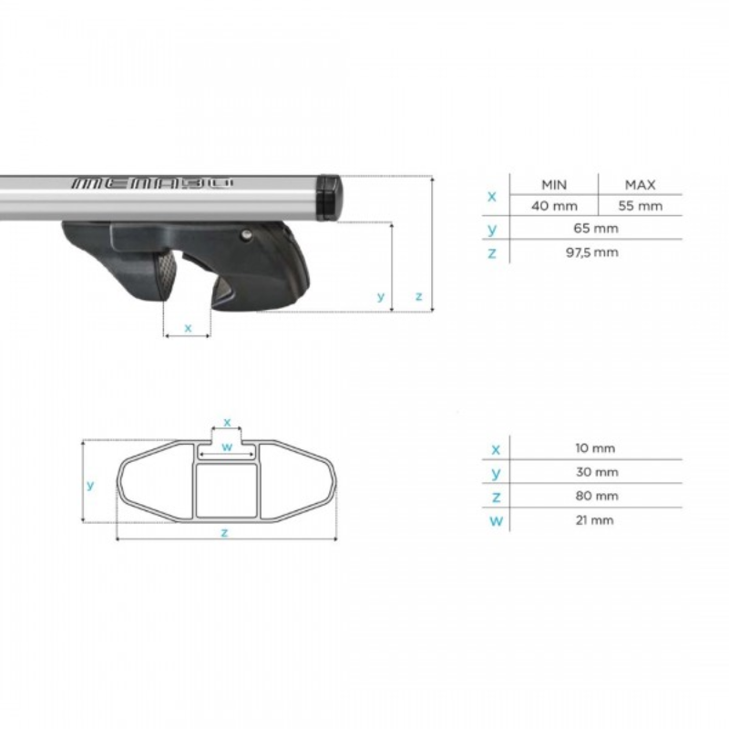 Menabo Jackson Silver Aluminum Roof Bars 120cm for Raised Roof Rails, Set of 2