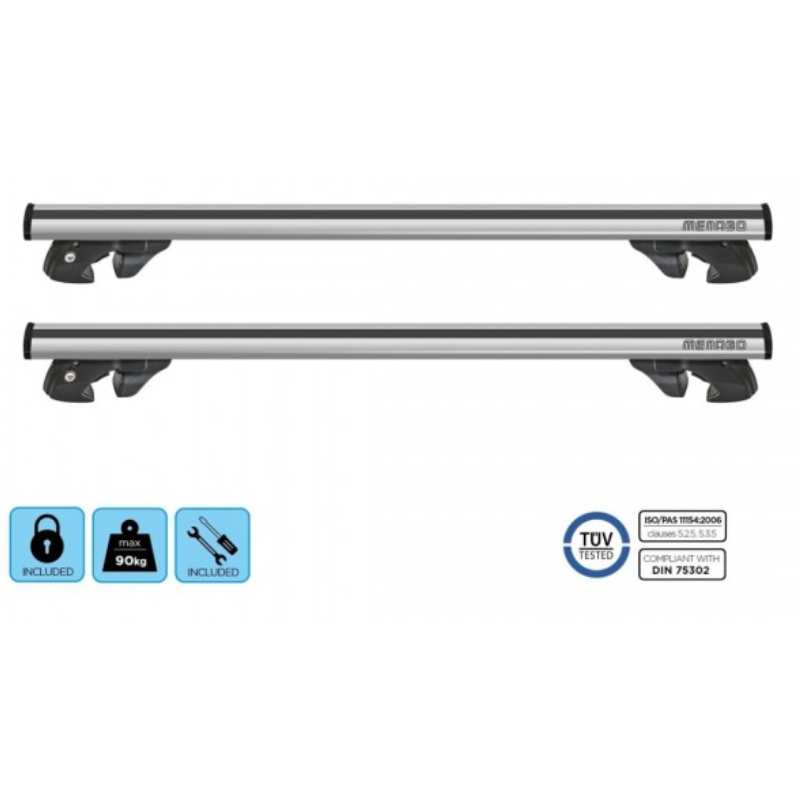 Menabo Jackson XL Silver Aluminum Roof Bars 135cm for Raised Roof Rails, Set of 2