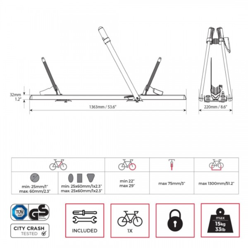 Menabo Juza Roof Bike Base for 1 Bike with Double Anti-Theft System