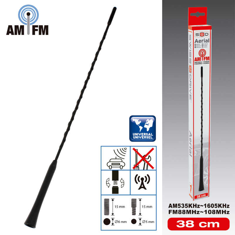 SwissDrive Flexible Car Aerial 38cm