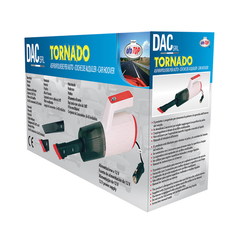 Ototop Σκουπάκι Αυτοκινήτου Στερεών Tornado, 4000Pa 80W 12V με Καλώδιο 3m