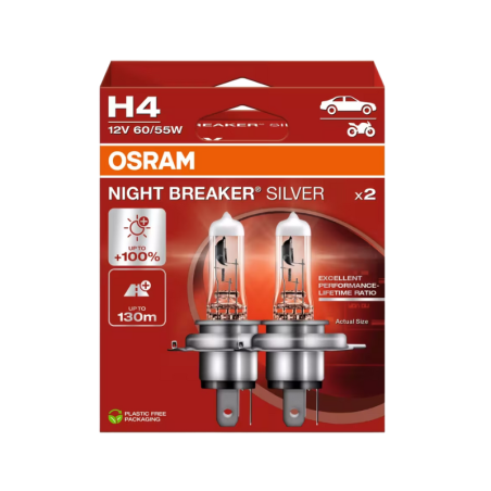 Osram H4 Night Breaker Silver 12V 60/55W, up to 100% More Light