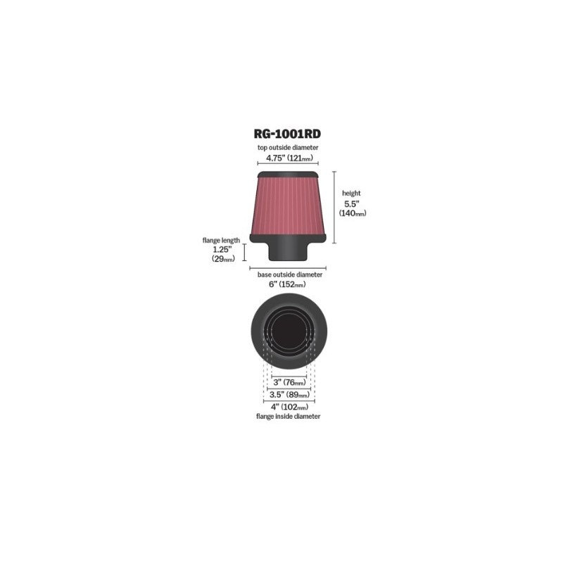 RG-1001RD-L K&N UNIVERSAL CHROME FILTER MULTI LINGUAL