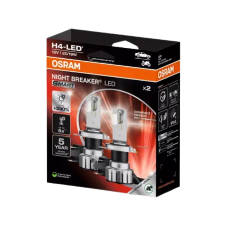 Λάμπες Osram H4 Night Breaker LED Smart, 12V 20W 6000K, έως 330% Έξτρα Φως, 2τμχ