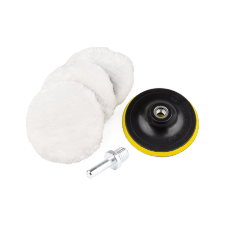 Amio Velcro Polishing Pads with Backing Plate for Drill 125mm and M14 Adapter, 3pcs
