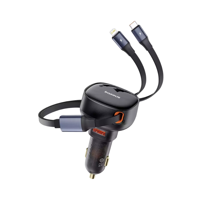 Baseus 7A Car Charger with Type-C / Lightning Cable, Black