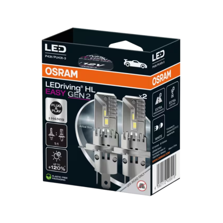 Osram LEDriving HL EASY Gen 2 H4/H19 12V 22/24W 6500K +120% More Light