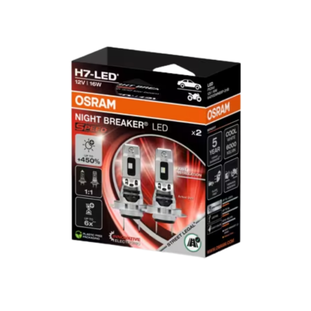 Osram Lamps H7 Night Breaker LED Speed, 12V 16W 6000K, up to 450% more brightness, 2pcs