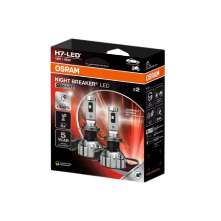 Osram H7 Night Breaker LED Smart Bulbs, 12V 6000K, up to 330% Extra Brightness, 2pcs