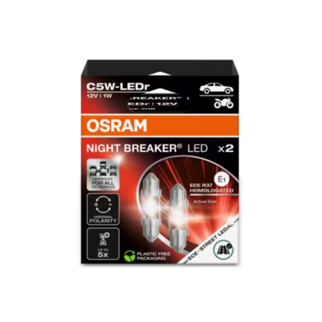 Osram C5W Night Breaker LED ECE Bulbs, 12V 6000K, 2pcs