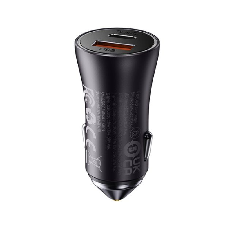 Baseus 12V 60W Car Charger with USB-A & USB-C Golden Contactor Max Dual, 1pc