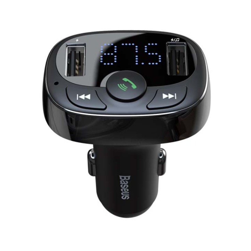 Baseus MP3 Wireless FM Car Transmitter 17W with 2x USB-A, QC, 3.4A & TF/Micro SD Slot T-Typed S-09A, 1pc