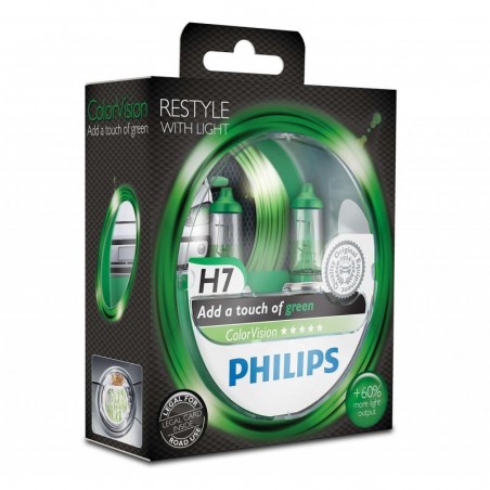 Λάμπες Philips  H7 Color Vision 12V 55W Green +60% Περισσότερο Φως 12972CVPGS2