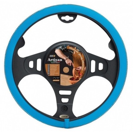 Hand-stitched Artisan Steering Wheel Cover Blue 37-39cm